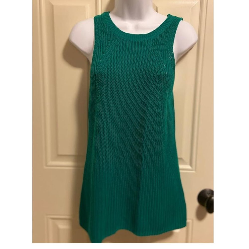 Women's Green Sweater Tank with Open Back.